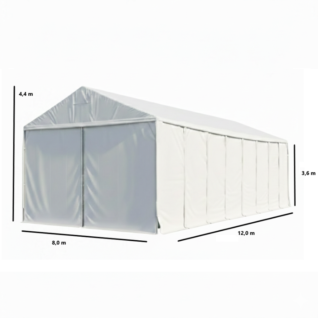Lagerzelt 8x12m | 3,60m Seitenhöhe | 4,40m Firsthöhe | 96m² Profi-Zelthalle | Wasserdicht & UV-Schutz