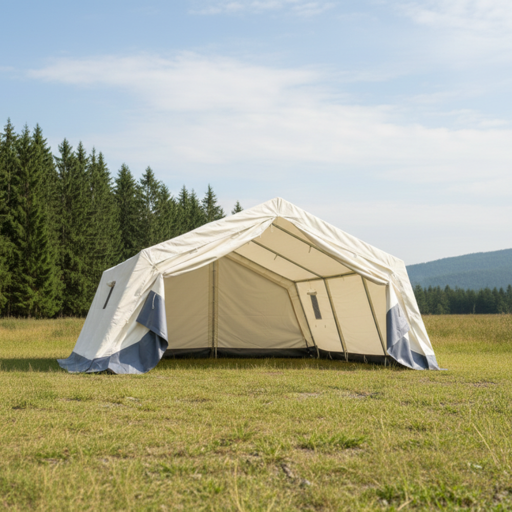 MZU P-13 Mannschafts- und Unterkunftszelt (6,0 × 5,9 m) – mit Aluminiumgerüst