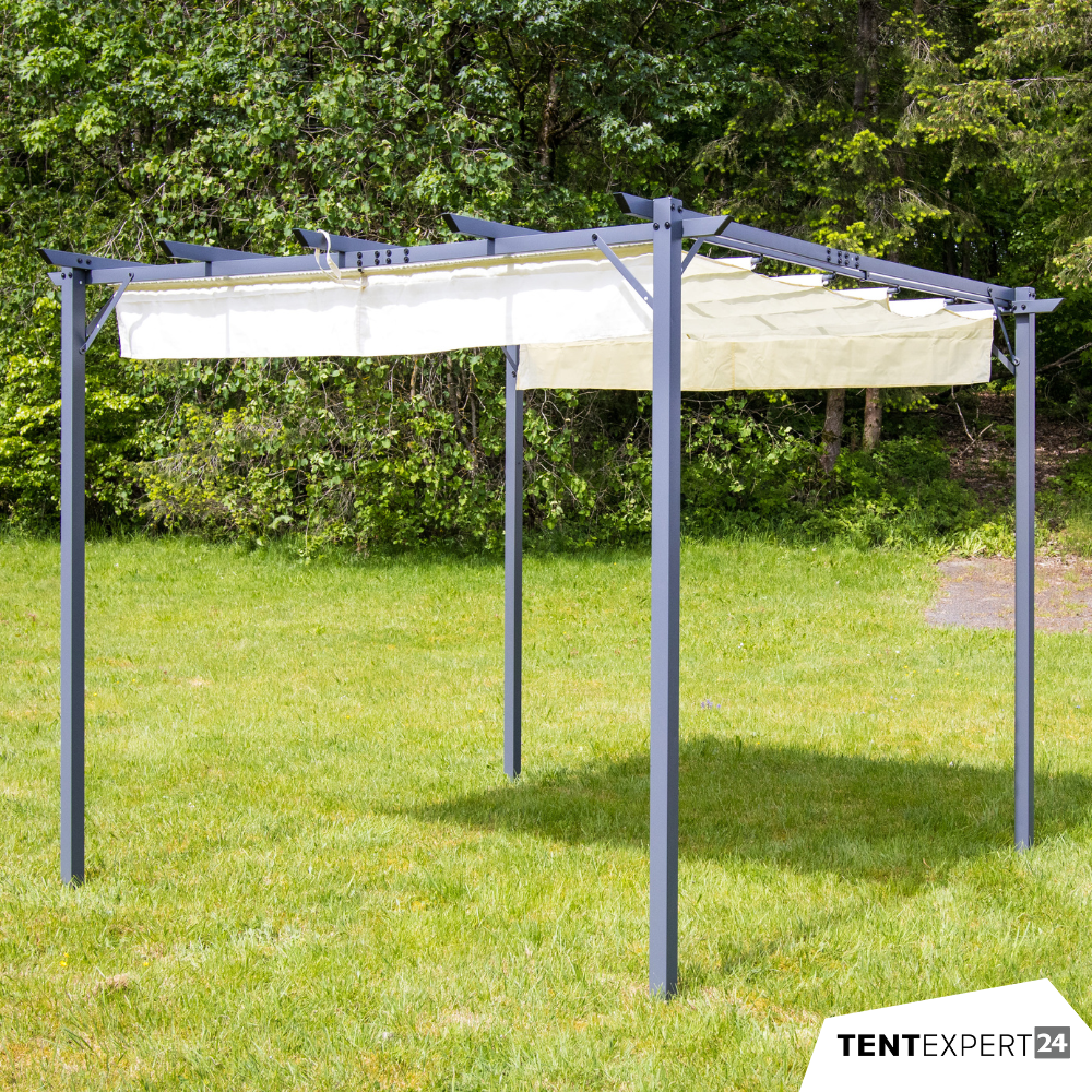 3x3 m Pergola mit ausziehbarem Dach, Beige, Stahl