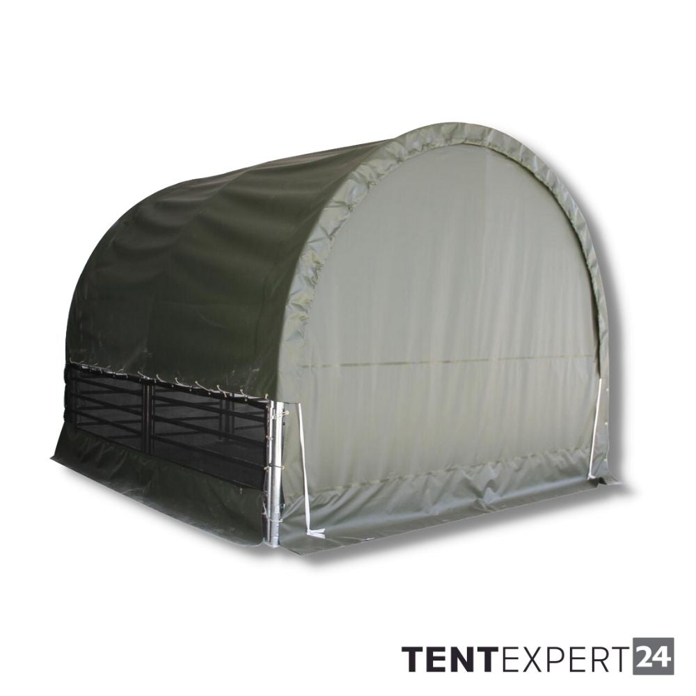 Sehr stabile Rundbogenhalle 4m x 4m x 3,15m - PVC 750 g, dunkelgrün