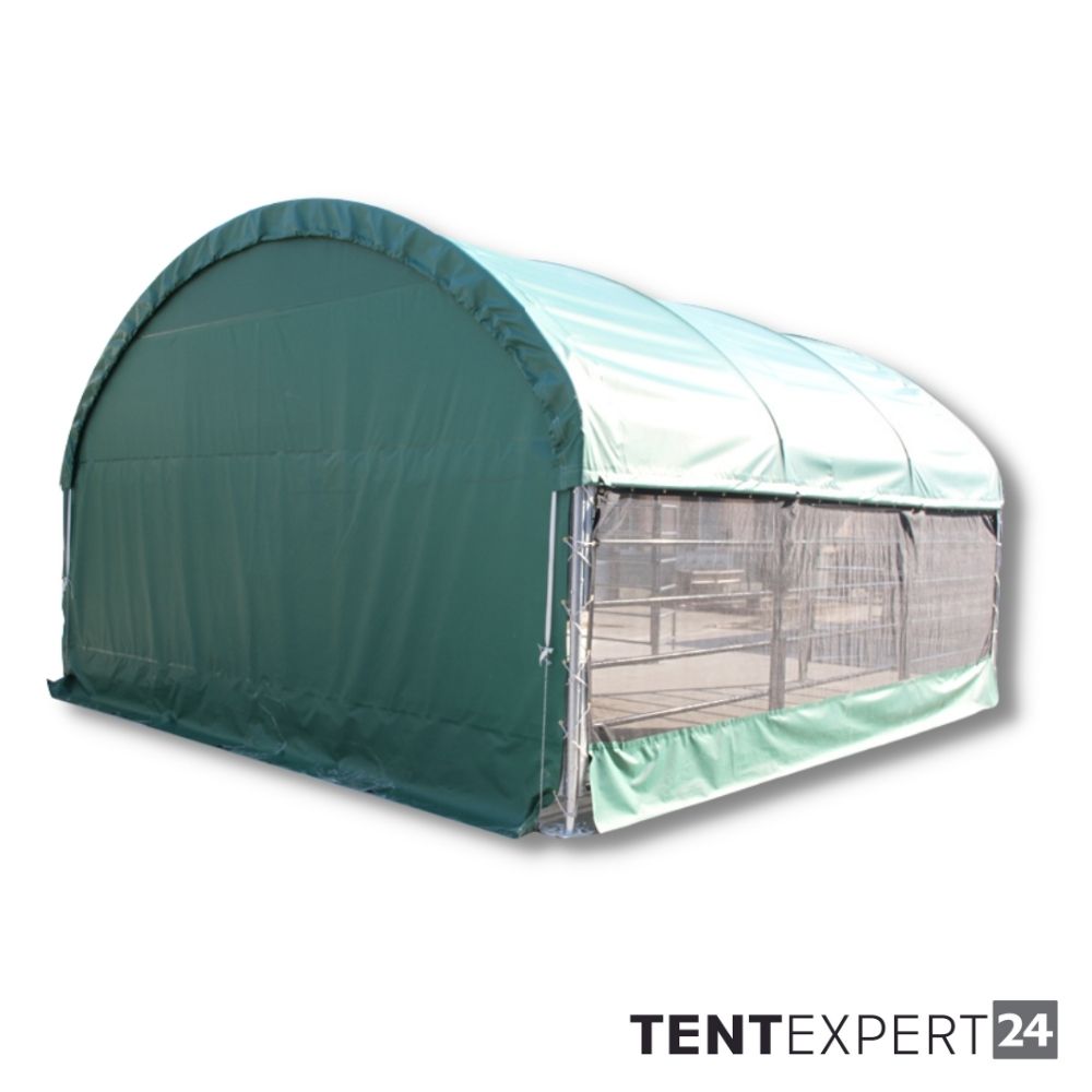 Sehr stabile Rundbogenhalle 6m x 6m x 3,7m - PVC 750 g, dunkelgrün