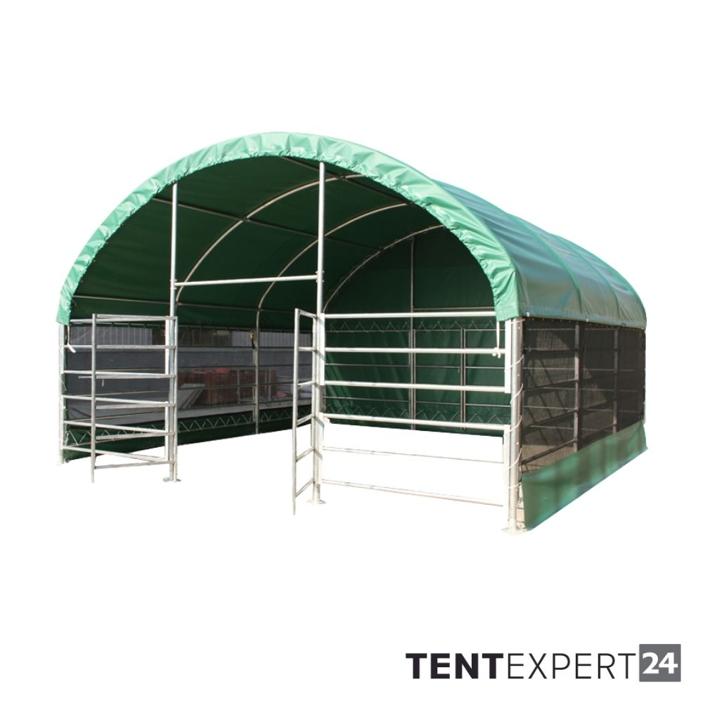 Sehr stabile Rundbogenhalle 6m x 6m x 3,7m - PVC 750 g, dunkelgrün