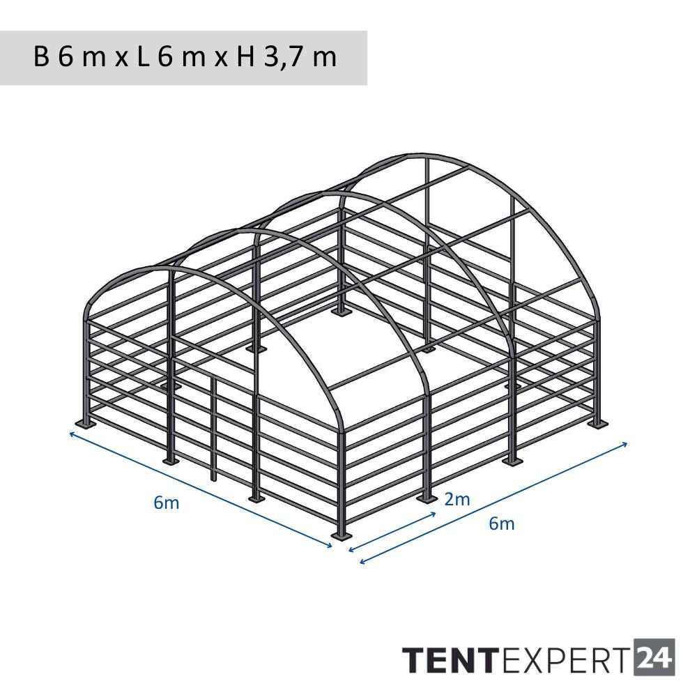Sehr stabile Rundbogenhalle 6m x 6m x 3,7m - PVC 750 g, dunkelgrün