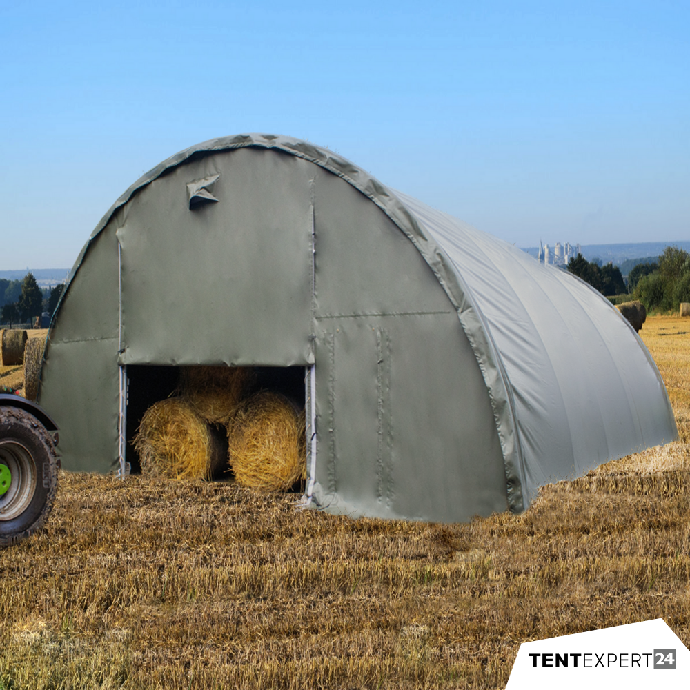 Sehr stabile Rundbogenhalle 9,15m x 10m x 4,5m - PVC 650 g, dunkelgrün