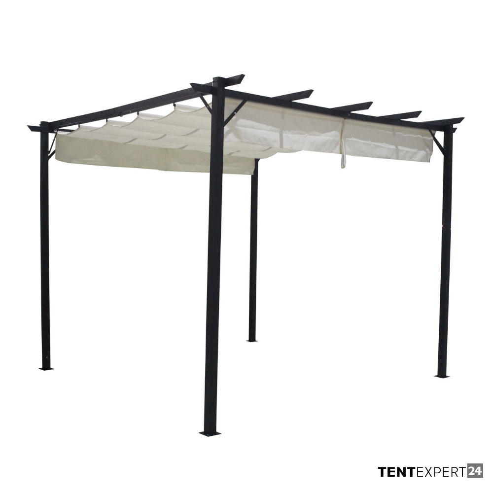 3x3 m Pergola mit ausziehbarem Dach, Beige, Stahl