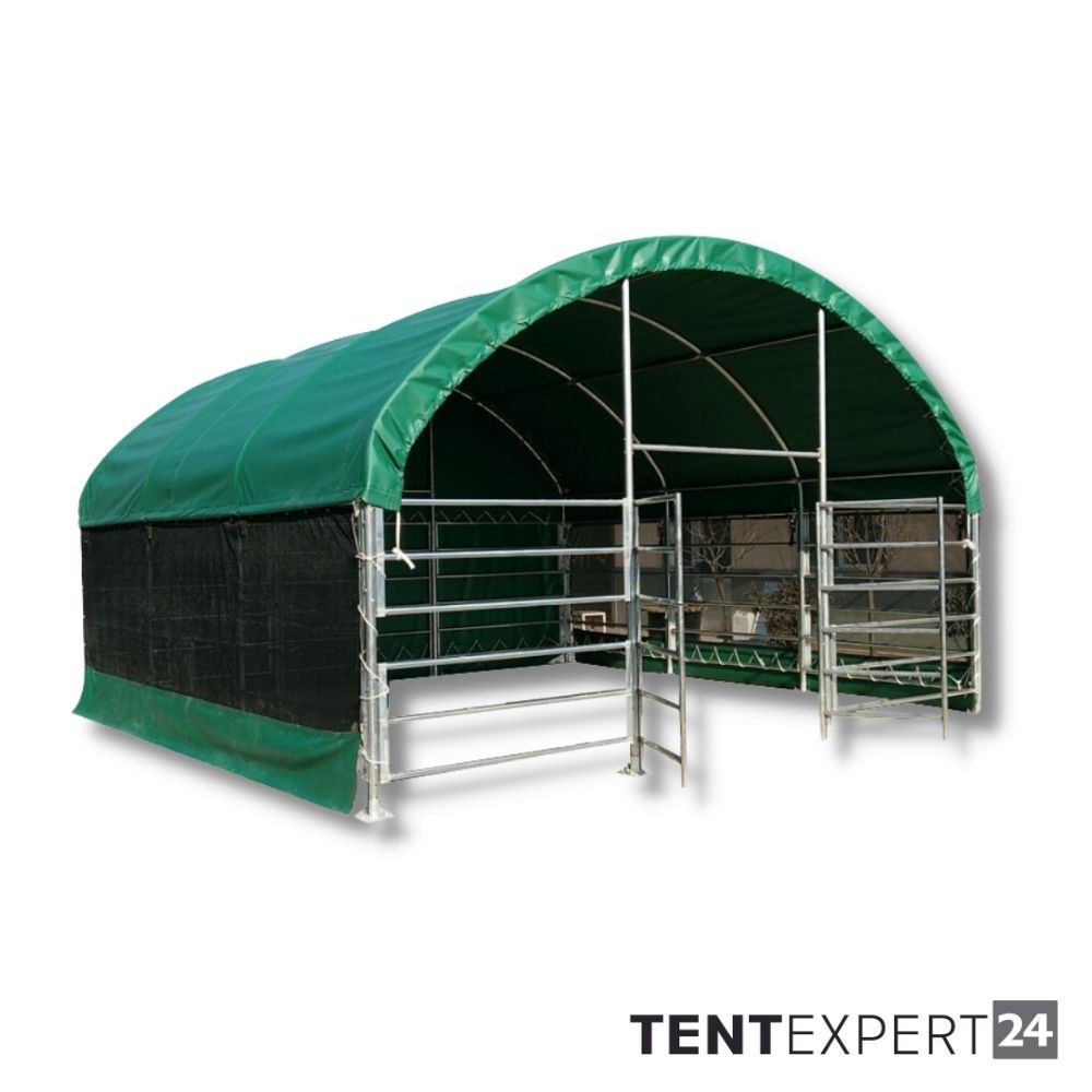 Sehr stabile Rundbogenhalle 6m x 6m x 3,7m - PVC 750 g, dunkelgrün