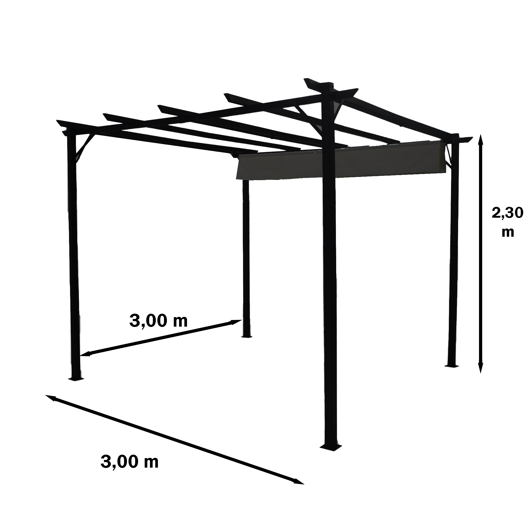 Pergola 3x3m mit ausziehbarem Dach – Flexibler Sonnenschutz & Wasserabweisend (Stahl, Khaki/Schwarz)