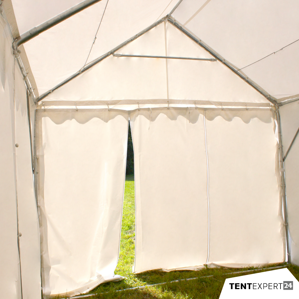 Produkte Lagerzelt 4x8 m - 2,3 m Seitenhöhe mit Reißverschlusstor, PVC weiß