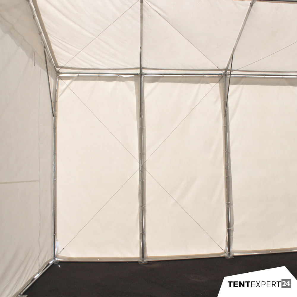 Lagerzelt 8x12m - 3,6m Seitenhöhe mit Reißverschlusstor, PVC weiß