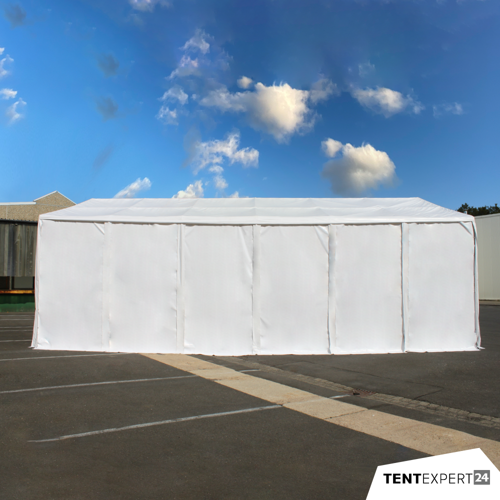 Lagerzelt 8x12m - 3,6m Seitenhöhe mit Reißverschlusstor, PVC weiß