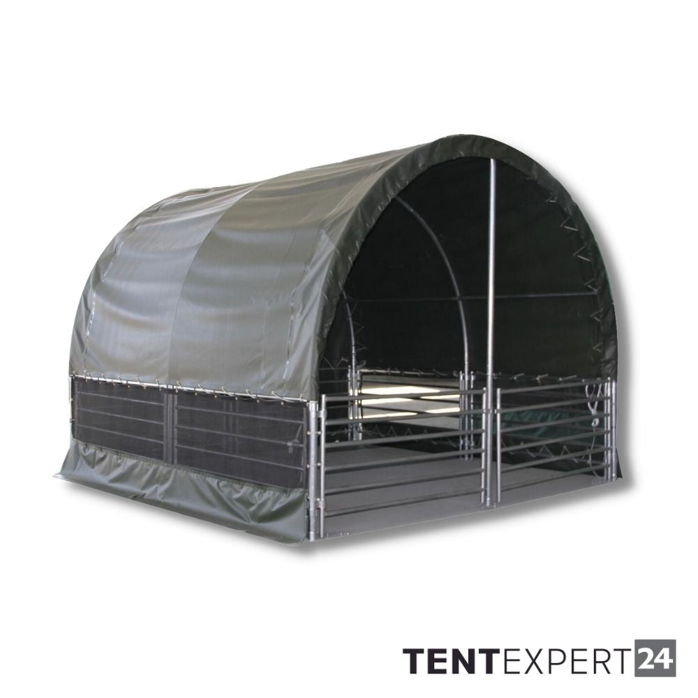 Sehr stabile Rundbogenhalle 4m x 4m x 3,15m - PVC 750 g, dunkelgrün