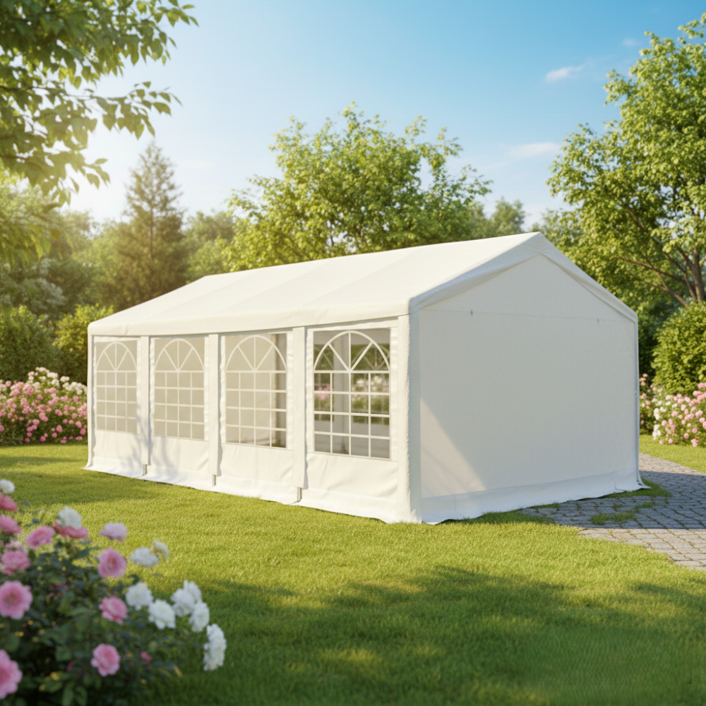 6x8 m Partyzelt, PE-Plane 180 g/m², weiß